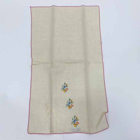 Vintage Linen Napkins Lot of 4 Floral Embroidered Ivory Red Pink - Picture 9 of 16